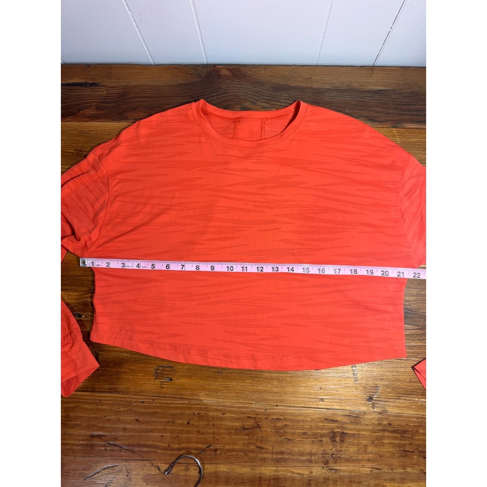 Lululemon Muscle Love Long Sleeve Shirt Womens Tiger Mesh Warm Coral Crop M 6/8 - Picture 7 of 8
